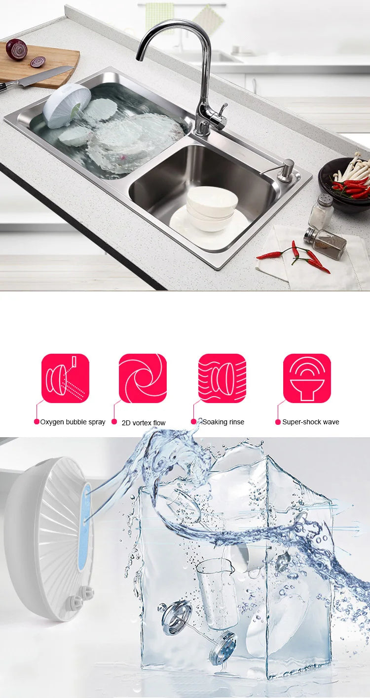 Rechargeable Portable Sink Dishwasher Electric Ultrasonic Cleaner Automatic Fruits Vegetables Washing Machine Bowl Dishes Washer