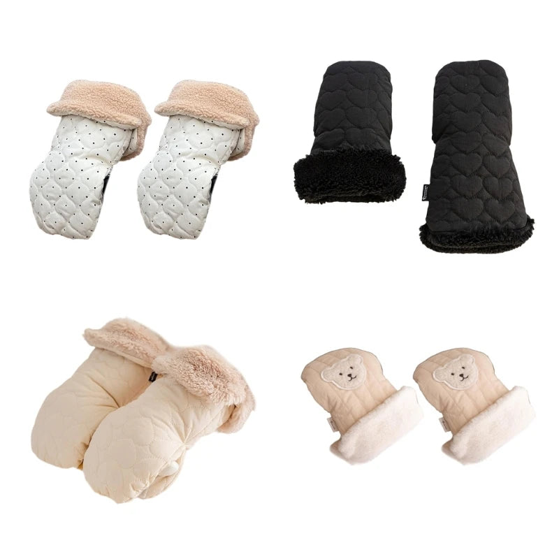 N80C Thickened Handle Gloves Nylon Hand Warmer Mittens Essential Winter Gear Windproof Hand Covers Fleece Gloves for Stroller