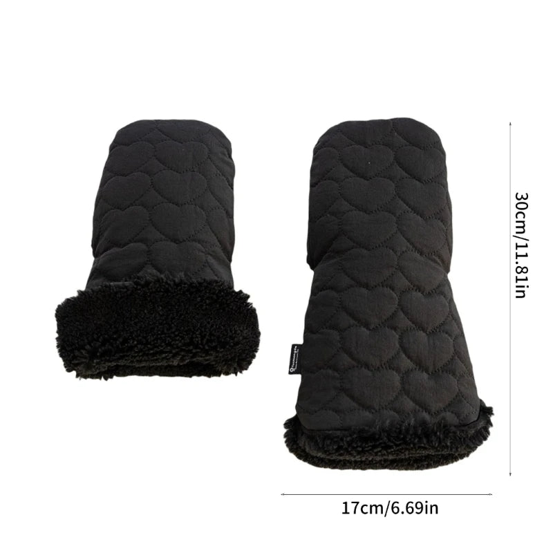 N80C Thickened Handle Gloves Nylon Hand Warmer Mittens Essential Winter Gear Windproof Hand Covers Fleece Gloves for Stroller