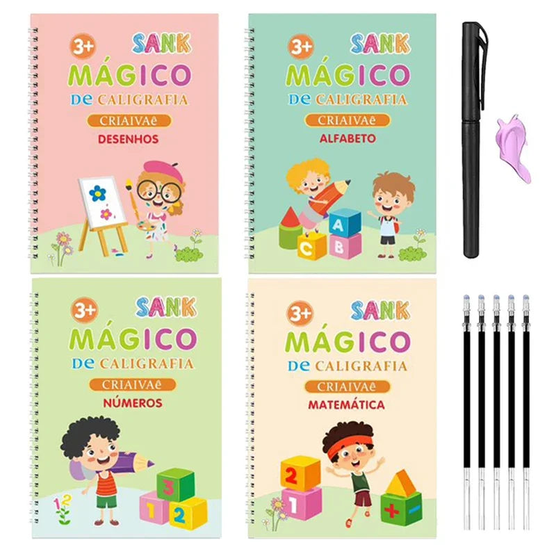 Reusable Arabic Magic Copybook Writing Groove Copybook Arabic Alphabet Wordpad for Kids Children Calligraphy Practice 4 Books