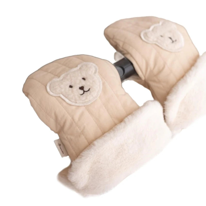 N80C Thickened Handle Gloves Nylon Hand Warmer Mittens Essential Winter Gear Windproof Hand Covers Fleece Gloves for Stroller